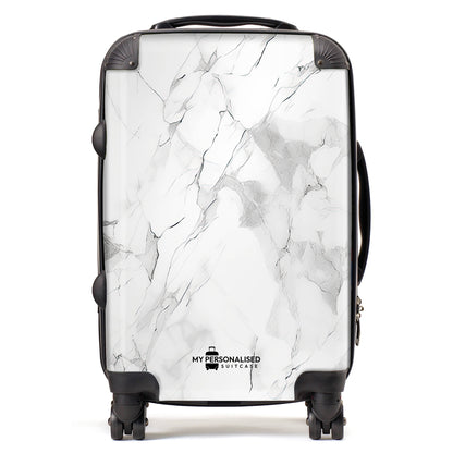 Personalised White & Grey Marble Suitcase