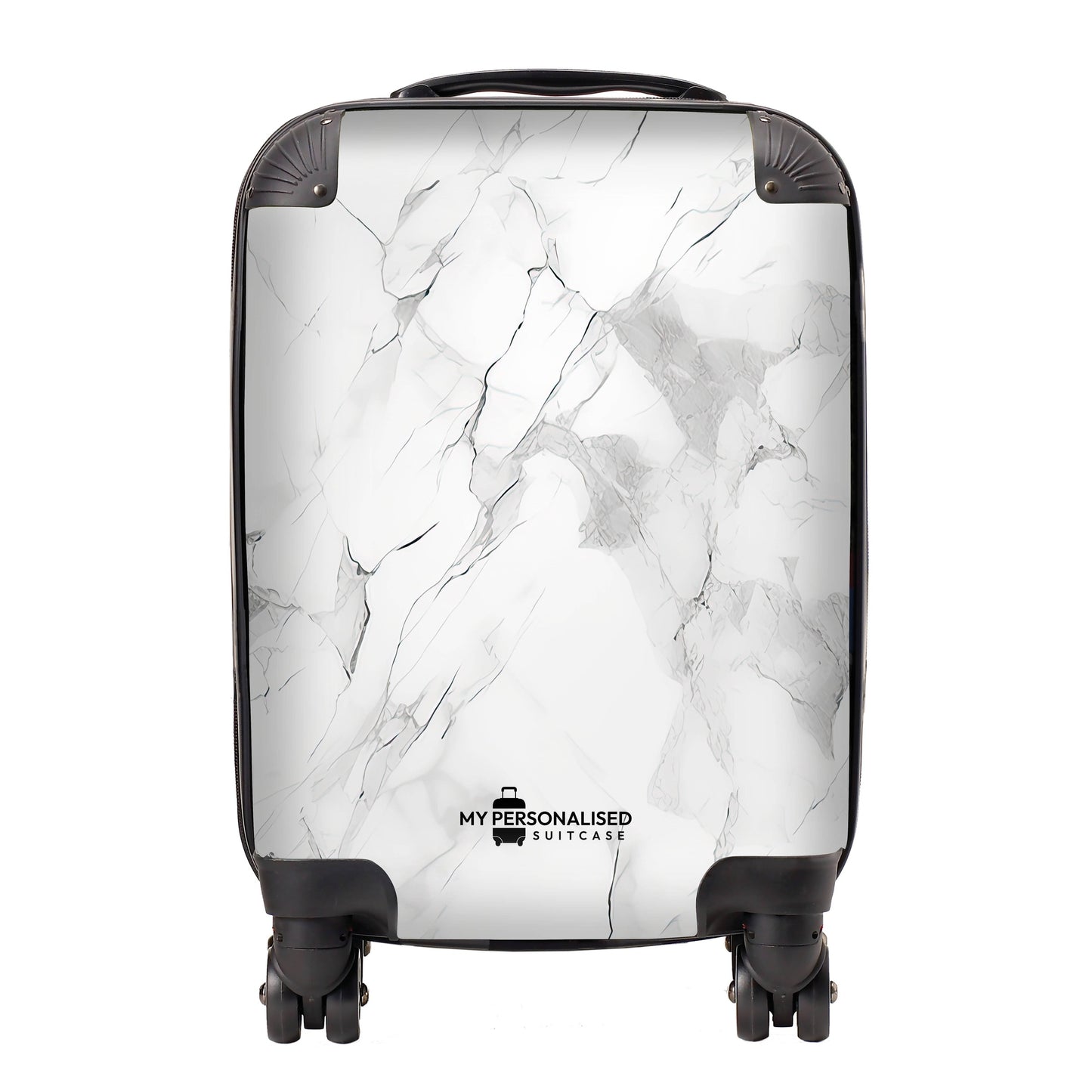 Personalised White & Grey Marble Suitcase