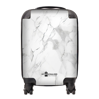 Personalised White & Grey Marble Suitcase