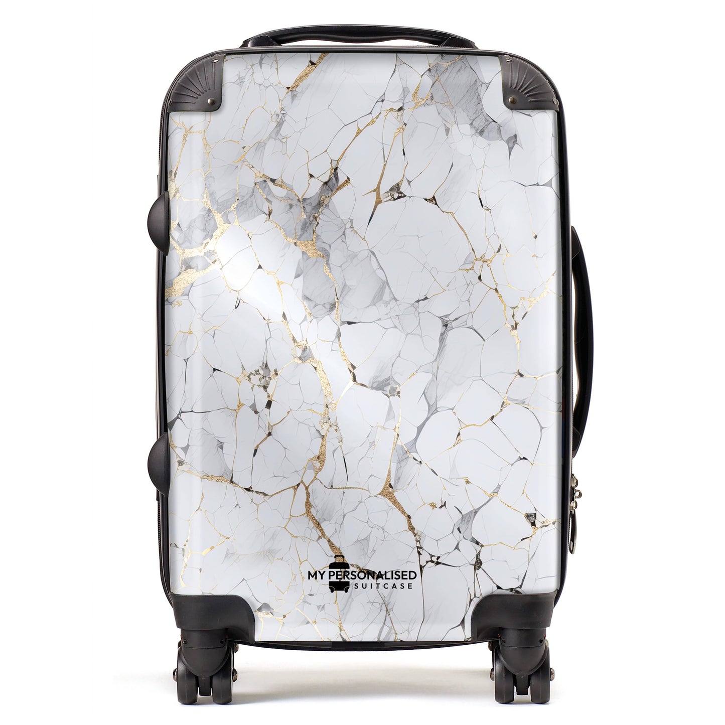 Personalised White/Grey & Gold Marble Suitcase