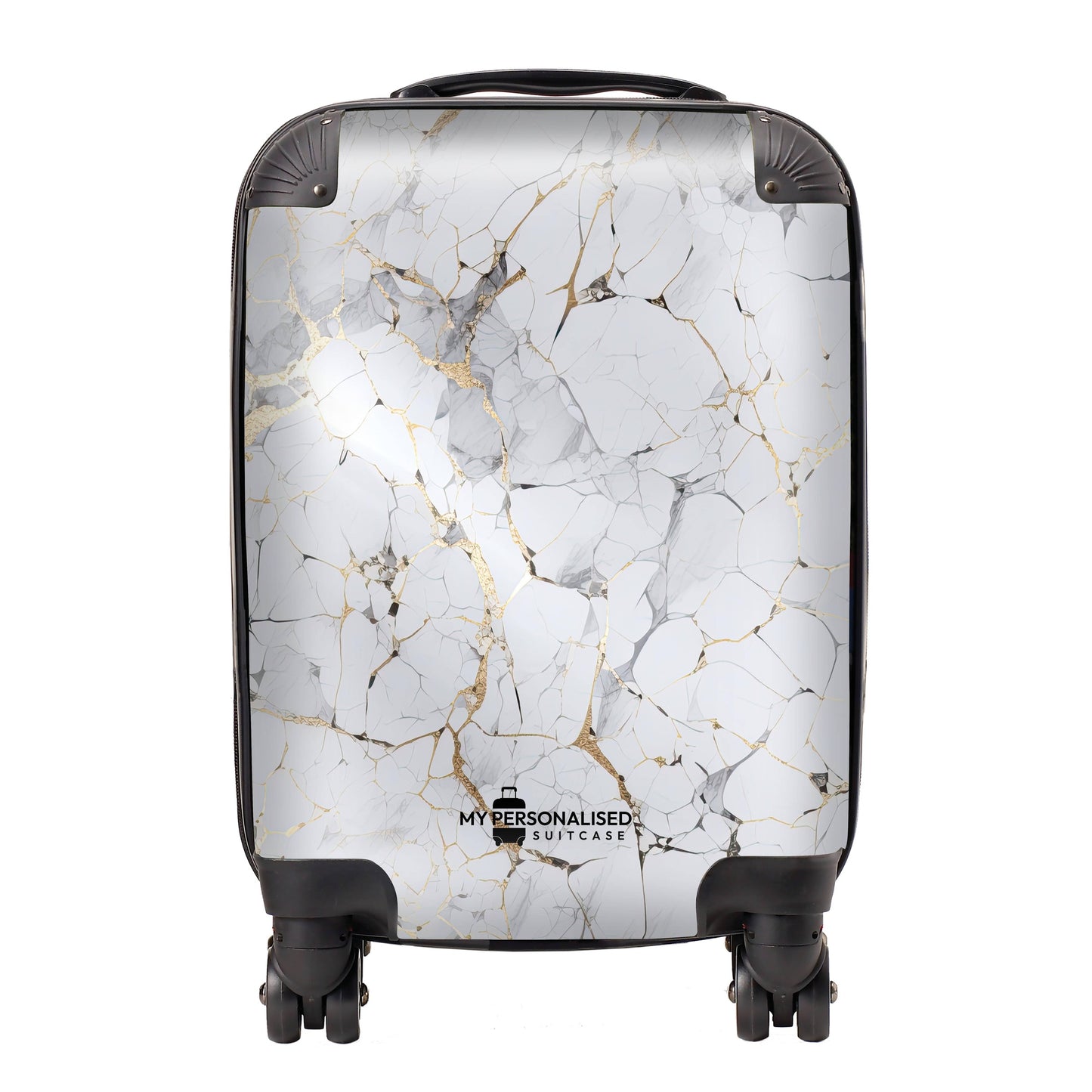 Personalised White/Grey & Gold Marble Suitcase