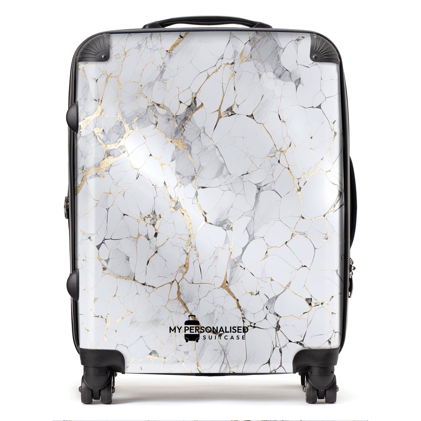 Personalised White/Grey & Gold Marble Suitcase